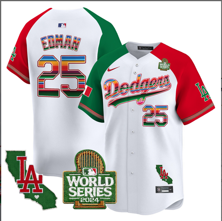 Men MLB Mexico Los Angeles Dodgers #25 Edman white 2024 World Series Champions Patch Jersey 2024110->los angeles dodgers->MLB Jersey